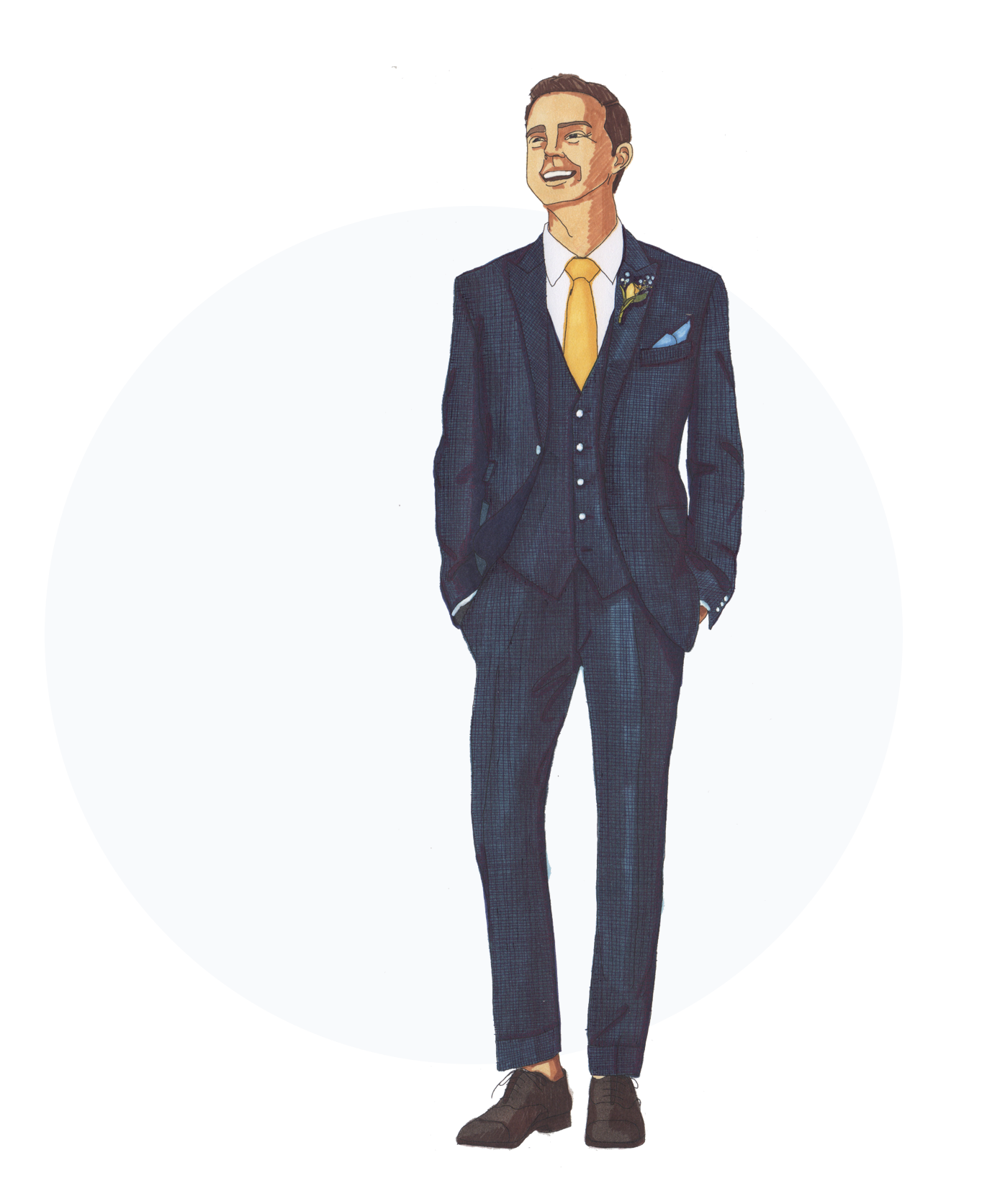 Illustration of man in dark navy suit