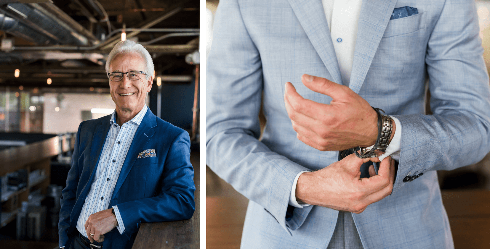 Examples of a navy blue suits. One light one dark.