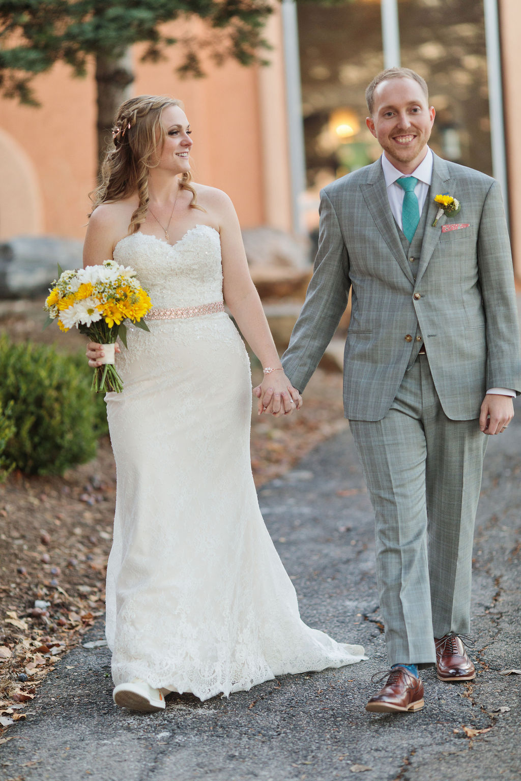 Gray vest with teal tie