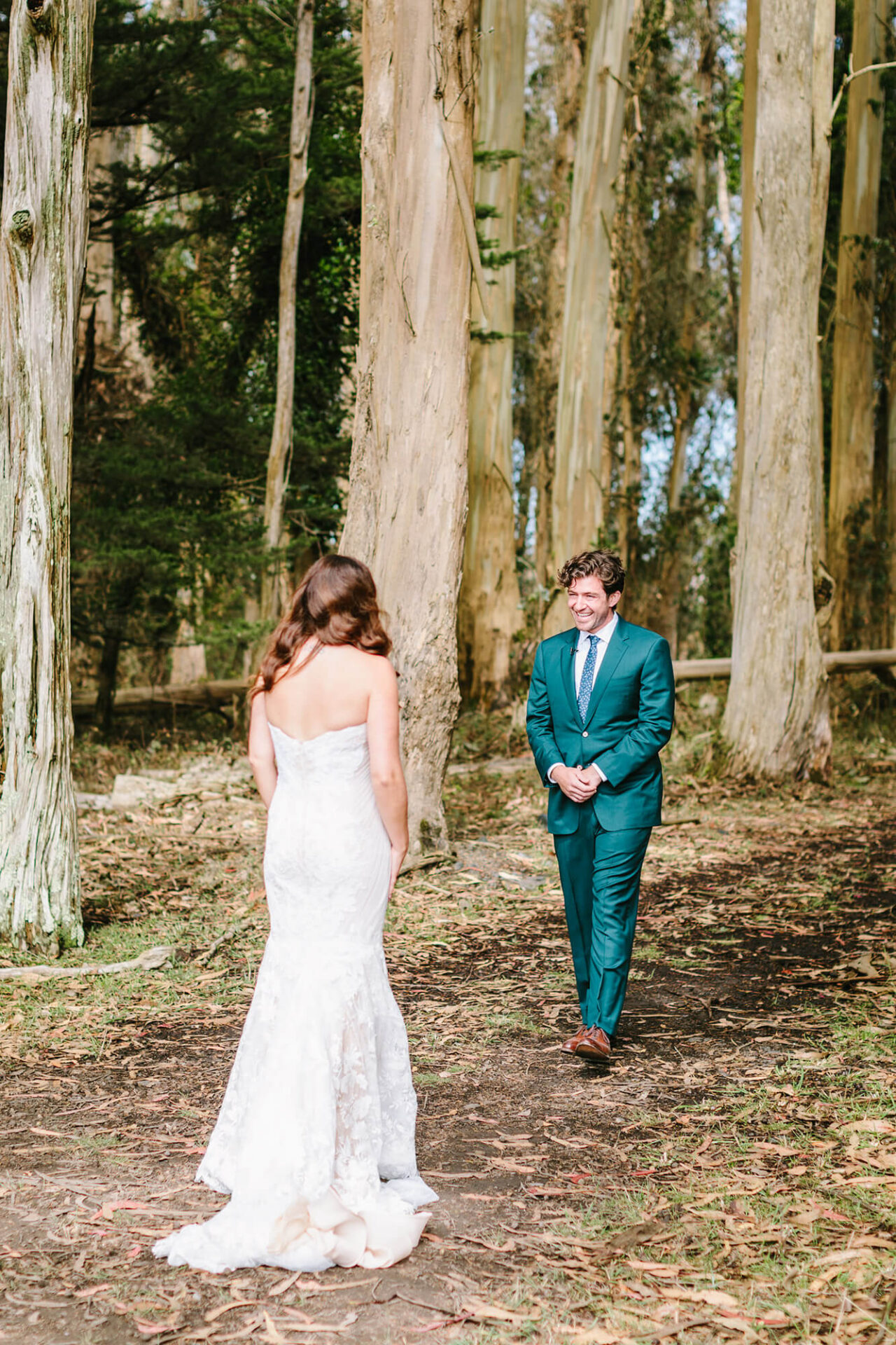 First look with green suit